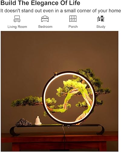 Miniatura 3 de Árbol artificial con anillo de lámpara, pino de bienvenida zen en maceta sintética con incienso de reflujo, simulación realista, planta verde bonsái