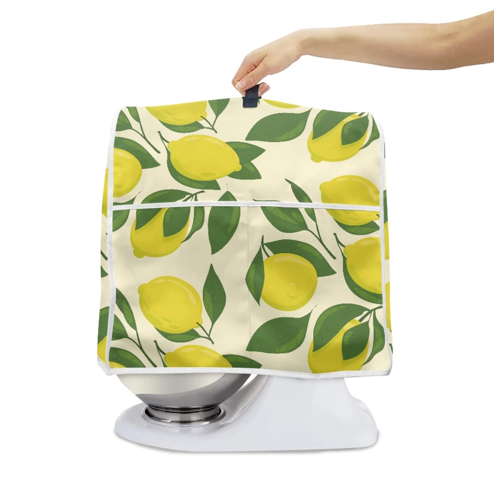 Veniyate Yellow Lemon Print Mixer Dust Cover Dust-proof Stand Mixer Covers with Side Pocket Universal Blender Cover Kitchen Appliance Covers for Blender Accessories