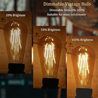 Dimmable E27 LED Filament Bulbs, ST64 4W Retro Gold-Tinted Glass Screw Bulb, 2700K Warm White Light, Highly Efficient Decorative LED Lamps, Pack of 2 [Energy Class F]