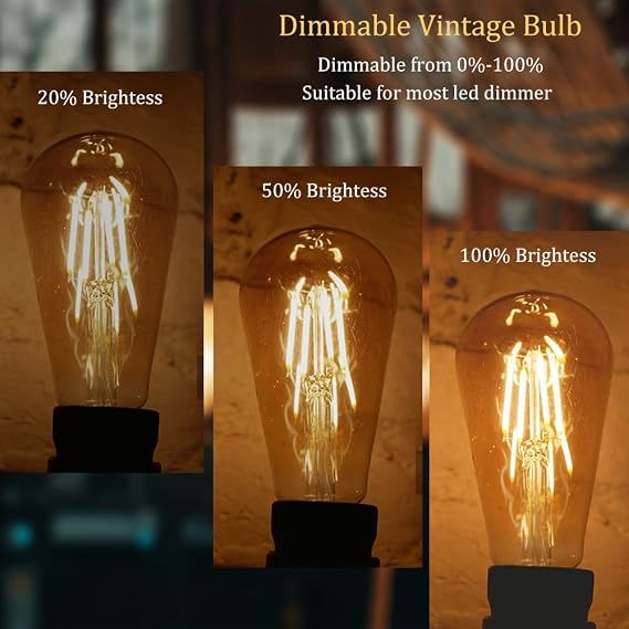 Dimmable E27 LED Filament Bulbs, ST64 4W Retro Gold-Tinted Glass Screw Bulb, 2700K Warm White Light, Highly Efficient Decorative LED Lamps, Pack of 2 [Energy Class F]