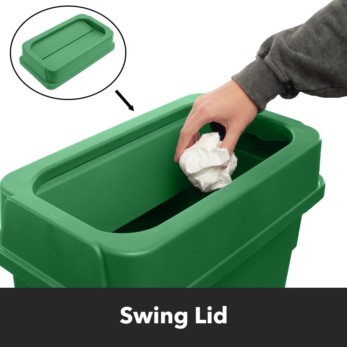 69 Gallon (3-Stream) Slim Rectangular Recycle Station with Lid, Commercial Recycle Bin, Heavy-Duty Trash Bin, Slim Recycle Container with Lid (Drop Shot, Bottle Lid), Black, Blue, Green