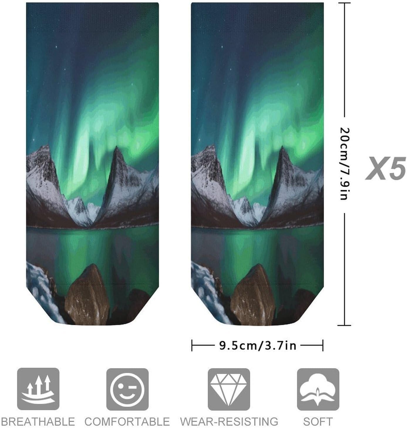 Aurora Borealis Ankle Socks for Men Women 5 Pairs | Comfortable Casual Low Cut Socks, Lightweight No Show Breathable Athletic Socks, Soft Mini Crew Socks for All Seasons