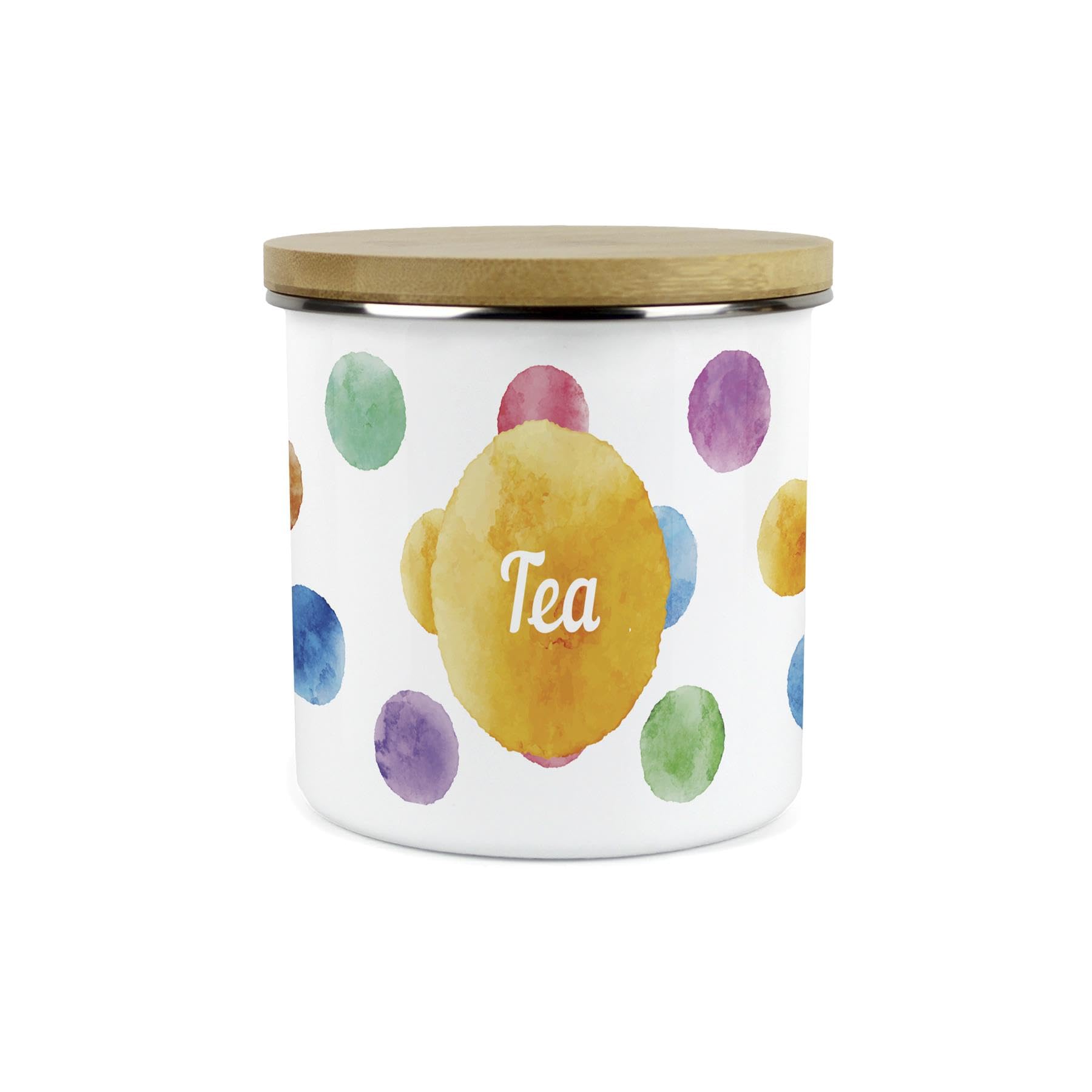Purely Home Tea Polka Dots Storage Canister - Multicoloured Spotty Housewarming Homewares Presents - Metal/Enamel Refreshments Storage Container Kitchen Gift