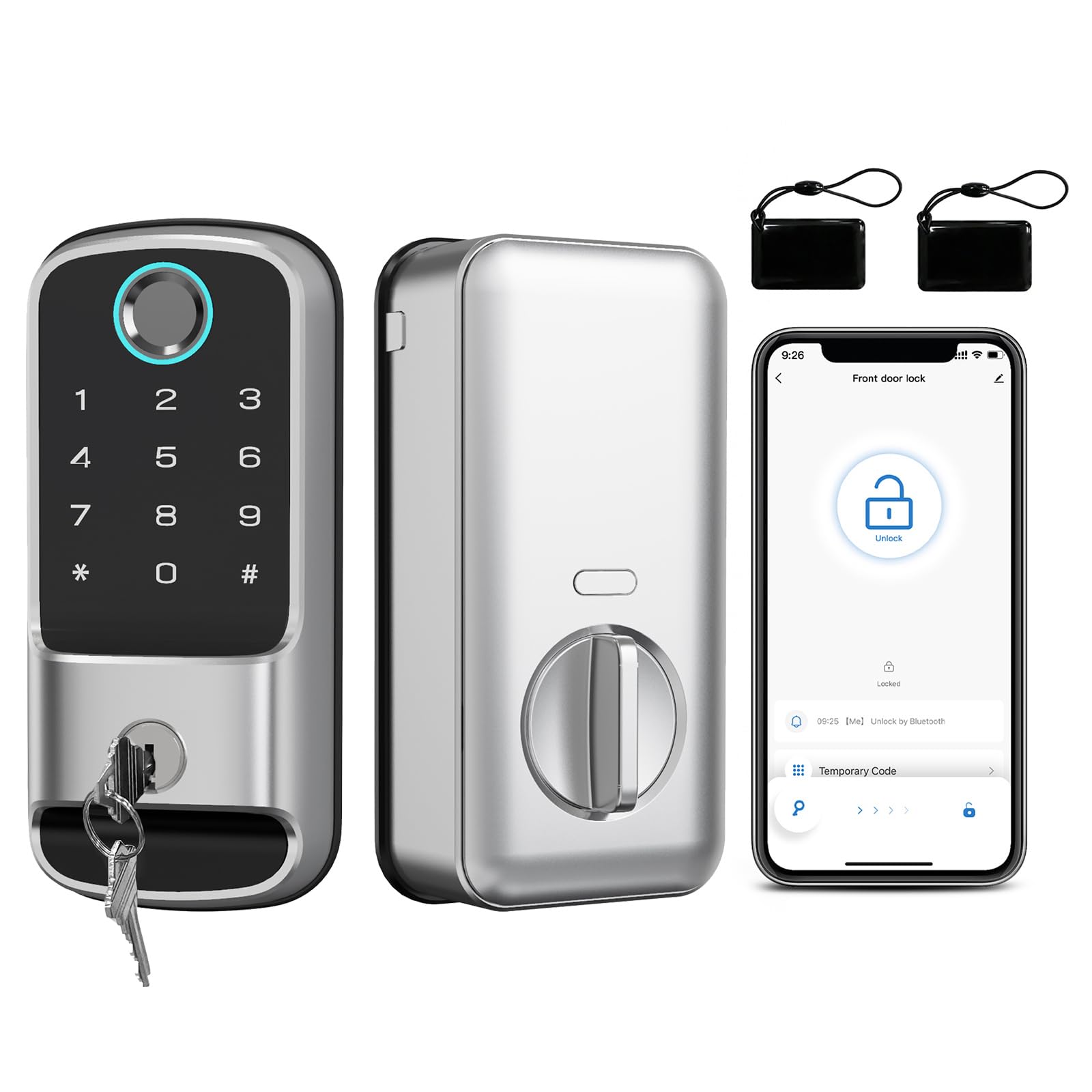TickLok Fingerprint Door Lock, 5-in-1 Keyless Entry Door Locks with App Control & Touchscreen Keypad, Smart Deadbolt Biometric Locks for Front Door - Auto Lock & IP54 Waterproof