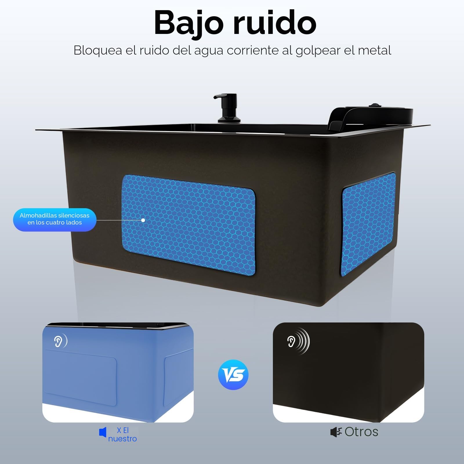 Fregadero de acero inoxidable de 45 x 40 cm, color negro, con grifo extraíble y lavavajillas para tazas, fregadero de cocina multifuncional, 1 lavabo, incluye tubo de drenaje, dispensador de jabón
