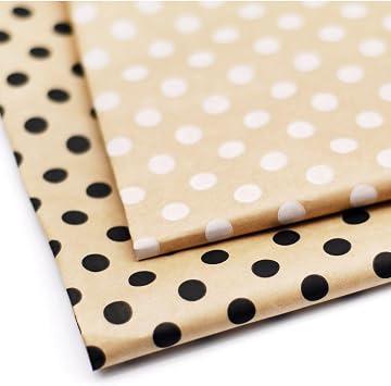 5 Adet Ambalaj ve Paket Kağıdı, Puantiye Desenli, Kraft-Siyah, (70x100cm) | Hediye Paketi ve Ambalaj Kaplama Kağıdı, Desenli Büyük Boy Ambalaj Kağıdı, Kraft Kağıt, Hediye Kutusu Paketleme Kağıdı