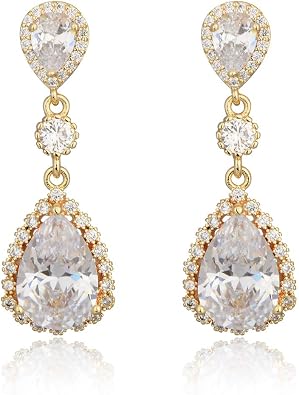 Teardrop Dangle Earrings for Wedding - Sparkly Sterling Silver Cubic Zirconia Crystal Rhinestone Drop Earrings Pierced Austrian Style Hypoallergenic Earrings Womens Bridal Jewelry