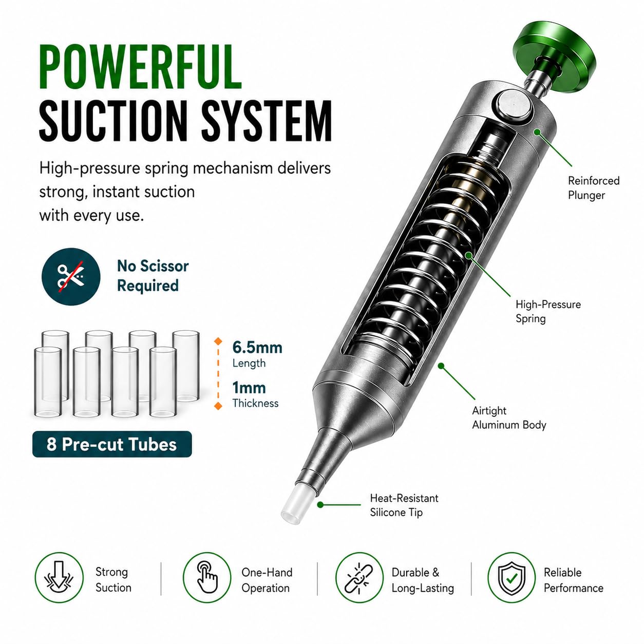 Solder Sucker Tool No Clog Desoldering Pump Soldering Sucker Perfect Desoldering Tool for Solder Remover with Strong Suction, Heat Resistant Pinecil Nozzle for Smooth Inrush