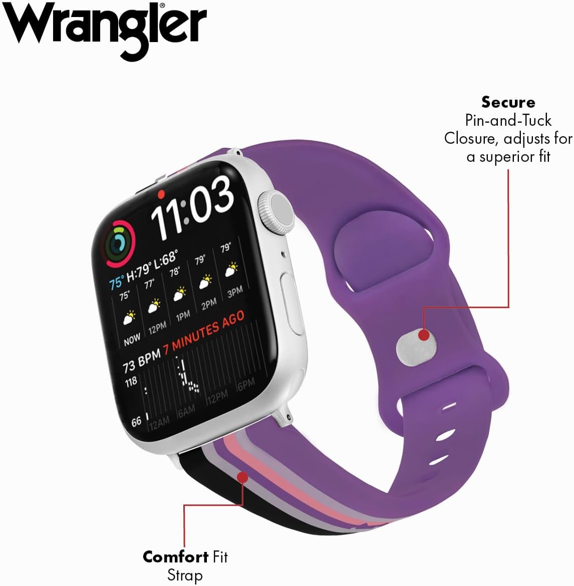 Wrangler® Mulit-Striped Silicone Band for Apple Watch®, Fits all Apple Watch® Series and Sizes - Image 3