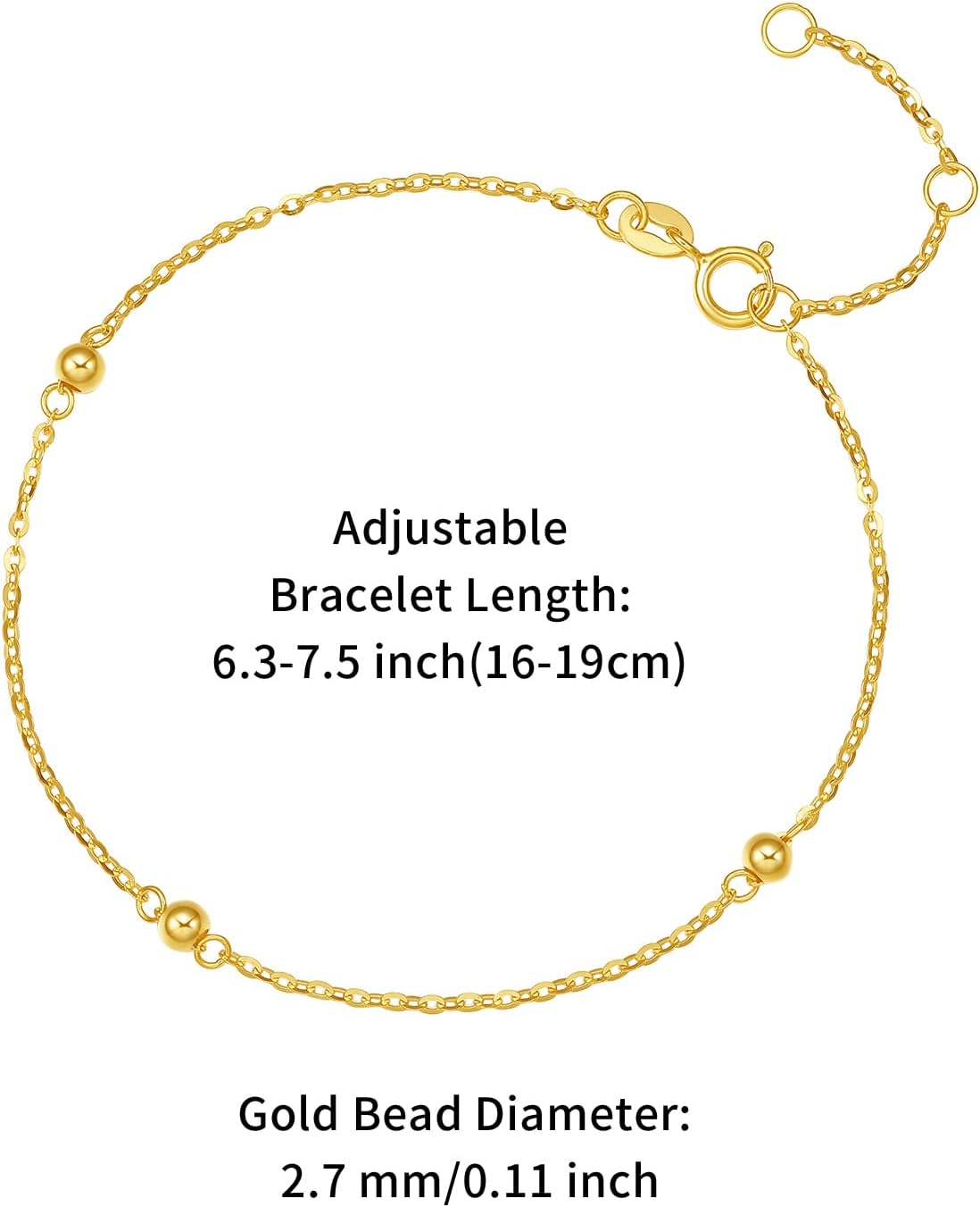 18K Gold Bracelet for Women Bead Chain Bracelets Dainty Link Chains Ball Charm Jewelry Trendy Adjustable Stackable Fashion Layered Solid Gold Gifts - Image 2
