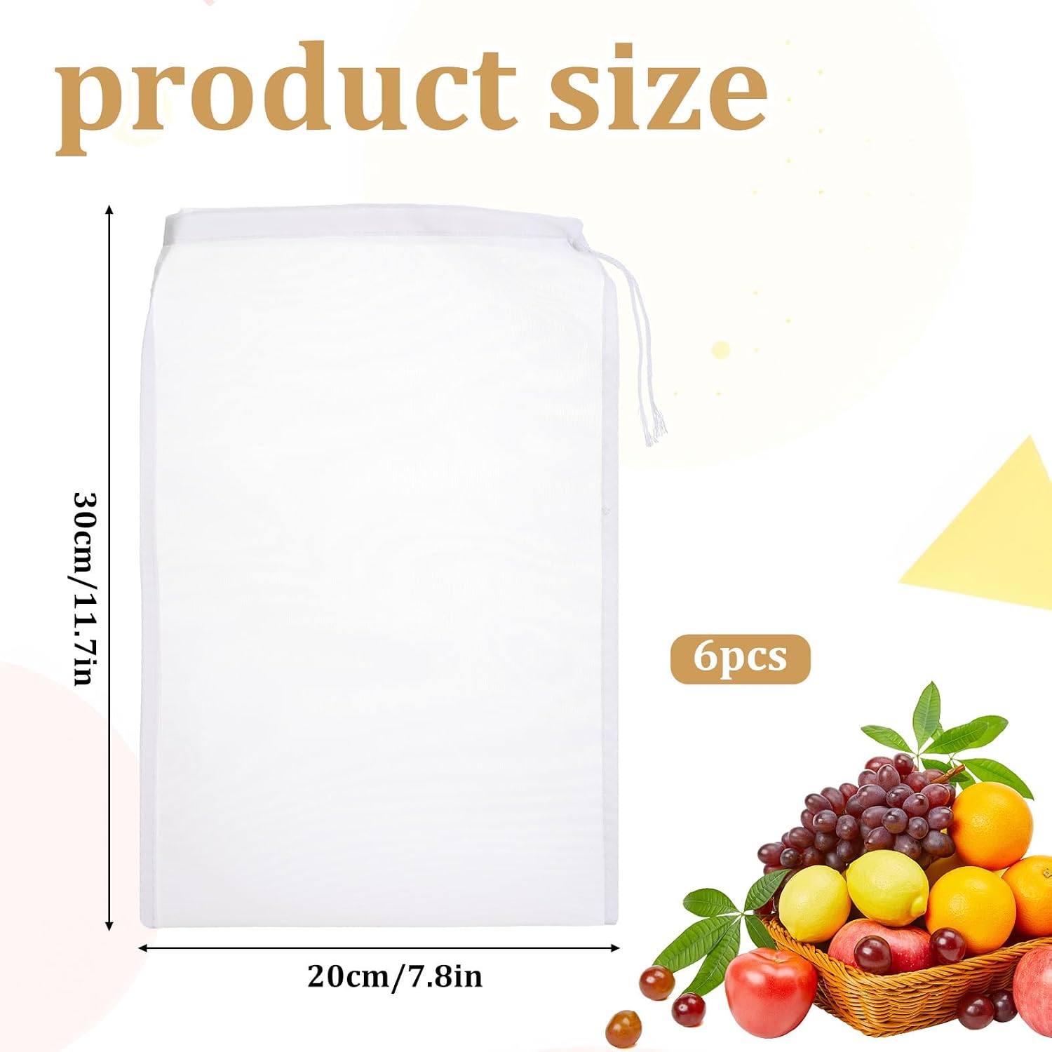 6 PCS Nut Bag Strainer Reusable 8 X 6 Inch Cheesecloth Bags for Straining Juice Strainer After Juicing 200 Fine Mesh Yogurt-Strainer for Straining Fruit Juice Coffee Cheese Tofu Cold Brew Filter