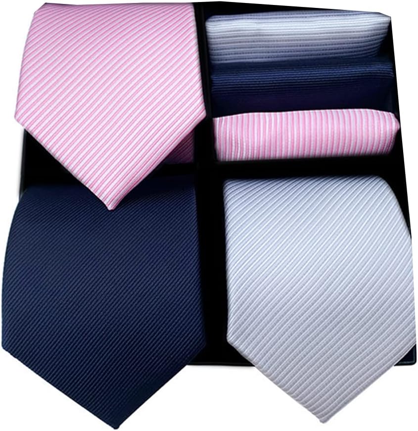 Men's Ties Set Necktie and Pocket Square with Gift Box 3 PCS Tie Handkerchief Business Tuxedo Classic