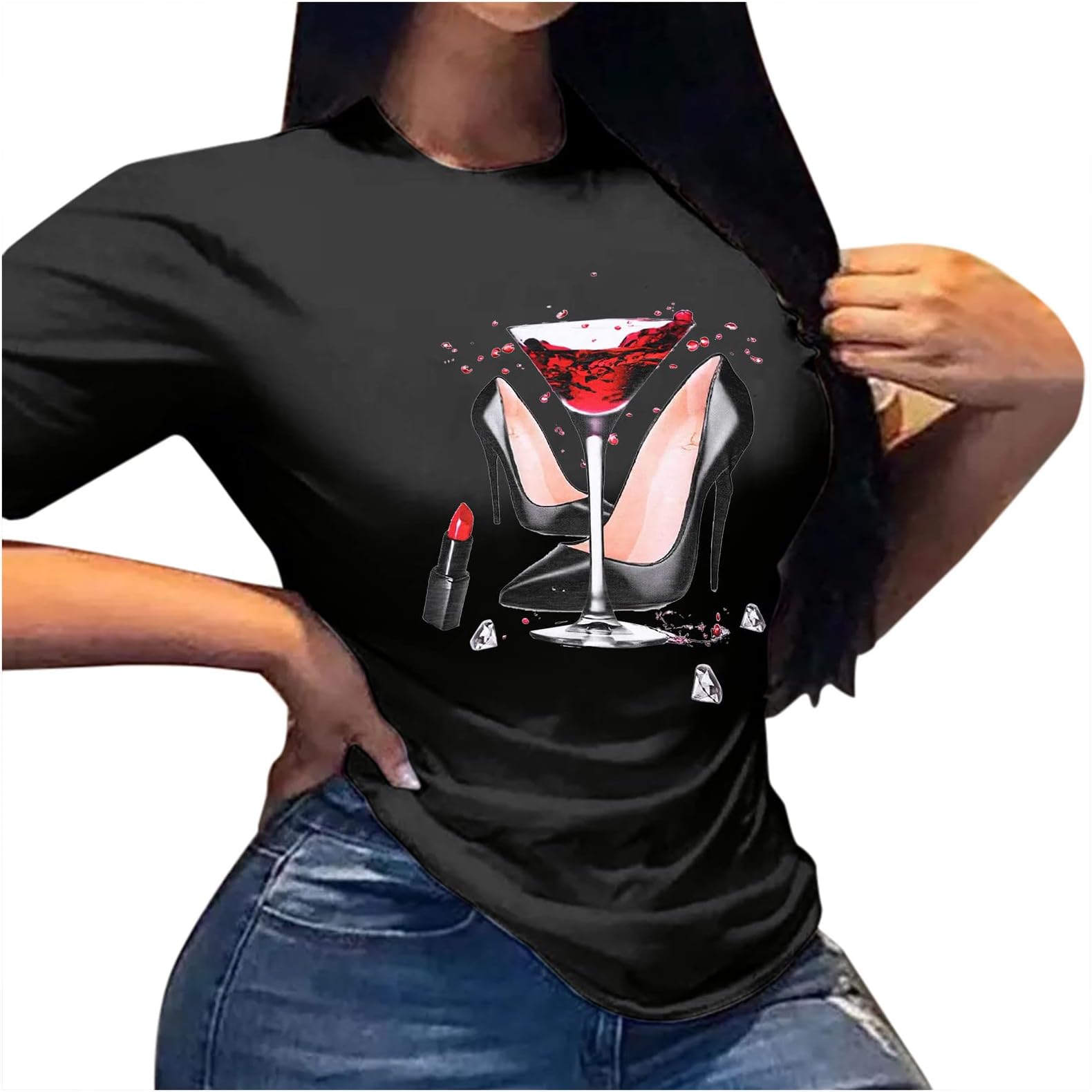 PandaieT Shirts for Women Casual Summer Women Daily Short Shifts Blouse Graphic Print Round Neck Casual Tops Blouse Tee