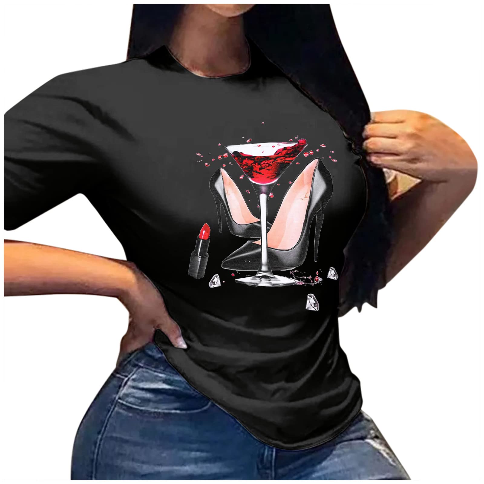 PandaieT Shirts for Women Casual Summer Women Daily Short Shifts Blouse Graphic Print Round Neck Casual Tops Blouse Tee