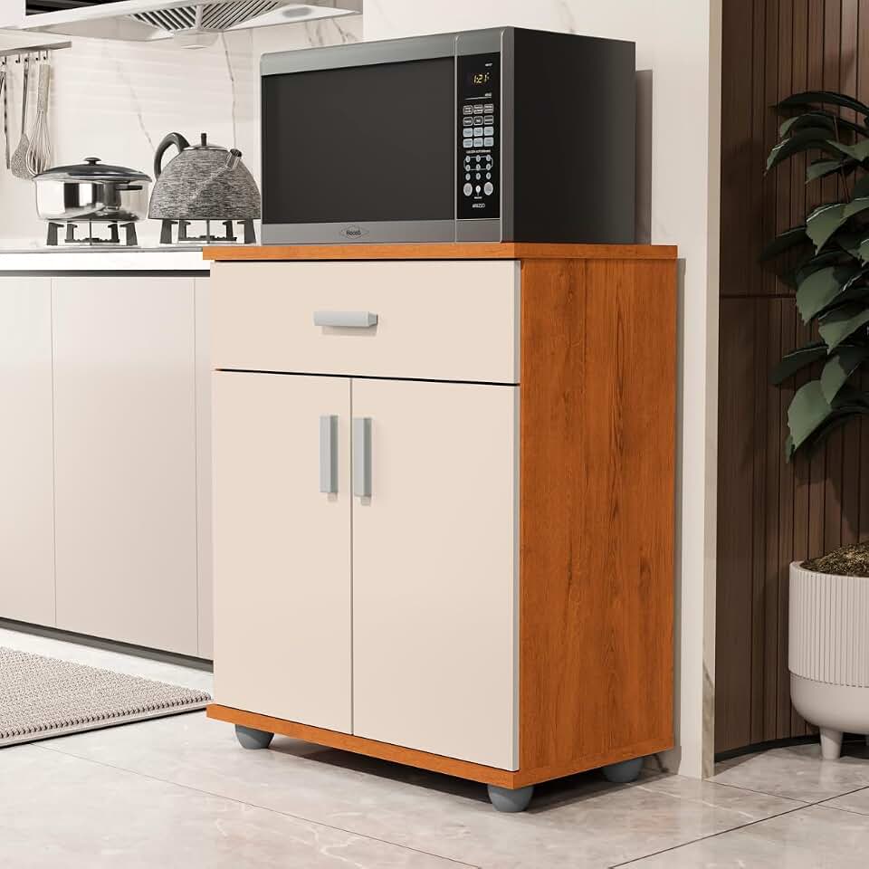 Aparador Bancada Estante Balcão Cozinha Base Micro Ondas Multiuso Mell Cedro/Off