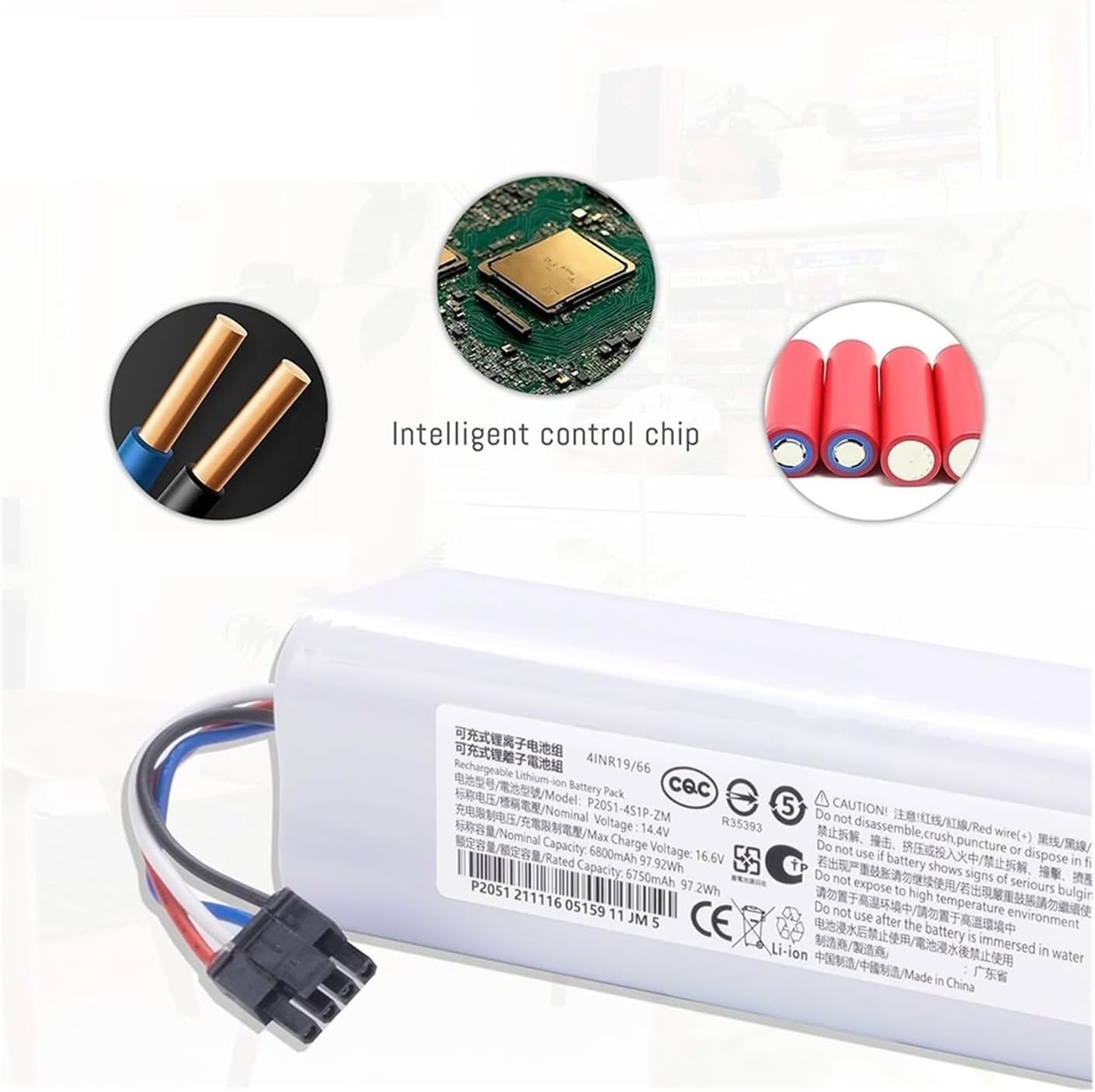 Robot Vacuum Cleaner Battery Pack 14.4V, Compatible For Dreame, D10s L10s D9_Pro D10 L10 D10 Plus D9 Max RL55L L10_Pro Z10_Pro W10，Clean The Parts(6800mAh)