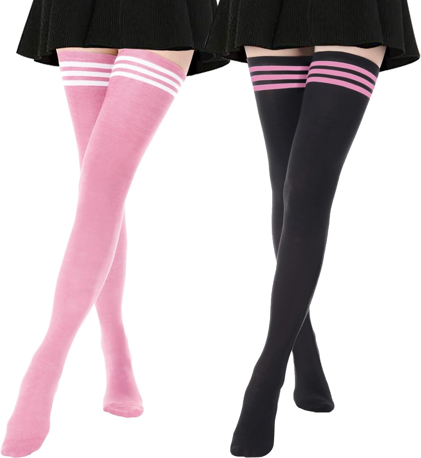 DRESHOW Extra Long High Thigh Socks Striped Over Knee Thin Tights Long Stocking
