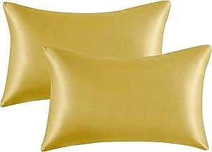 Gold Satin Pillow Cases 2 Pack - Hypoallergenic - Soft and Smooth Natural Silk Pillowcases Standard Size 50x75 cm