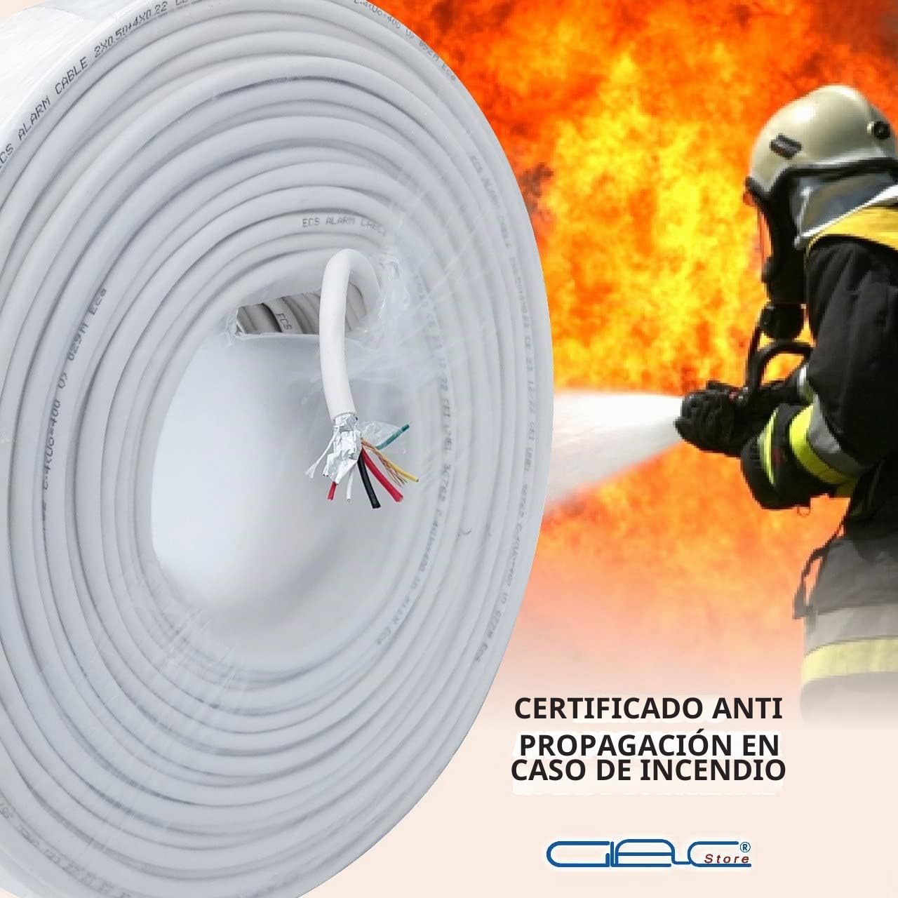 Cable Cables Alarma Bobina 6 hilos 4 x 0,22 + 2 x 0,50 mm 4+2 Bobina de 100 metros CCA blindado profesional certificado anti propagación en caso de incendio