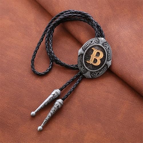 Btilasif Bolo Tie Native American Western Cowboy Alphabet Golden Initial Letter A To Z Leather Necktie Bola Tie For Men Women B #TOP2