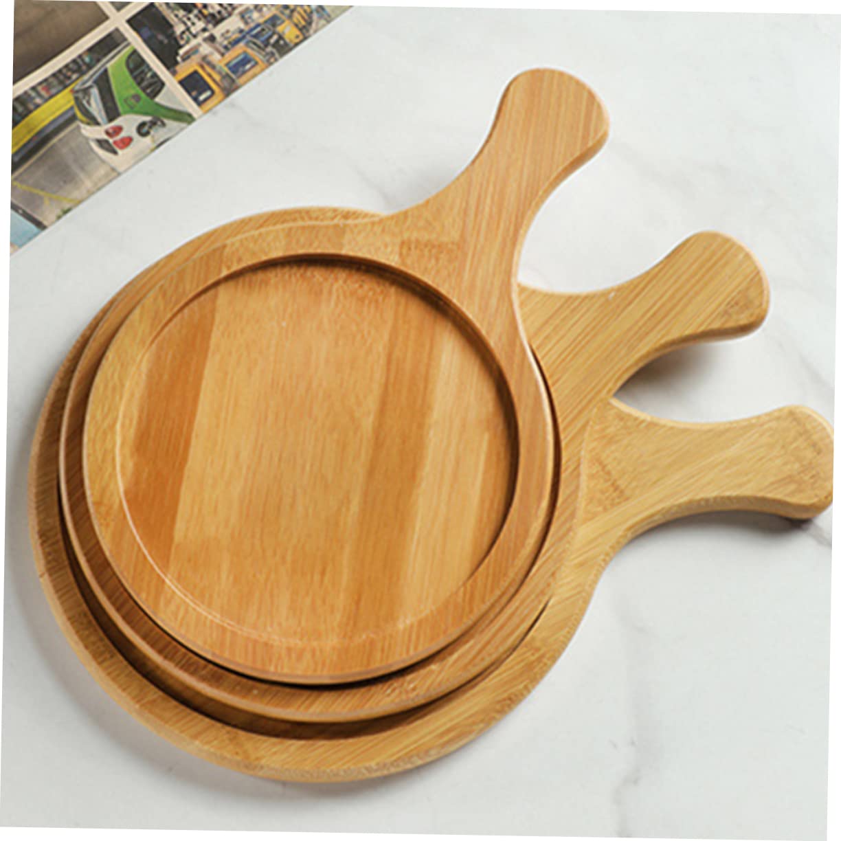 AUTSUPPL Pizza Peel with Handle Round Cake Plate Bread Tray for Serving Pizza Serving Board for Home Parties Celebrations