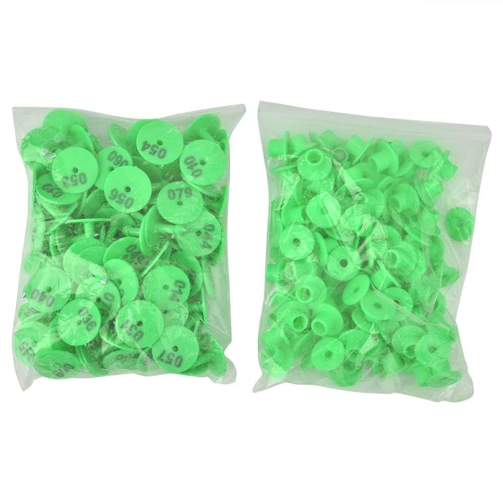 100 Pezzi Rotondi in Plastica per Bestiame, Numerate 1-100, Etichette per Orecchie per Bovini, Etichette per Orecchie per Bestiame, Per Bovini, Mucche, Cavalli, Suini, Pecore, Capre(Verde)