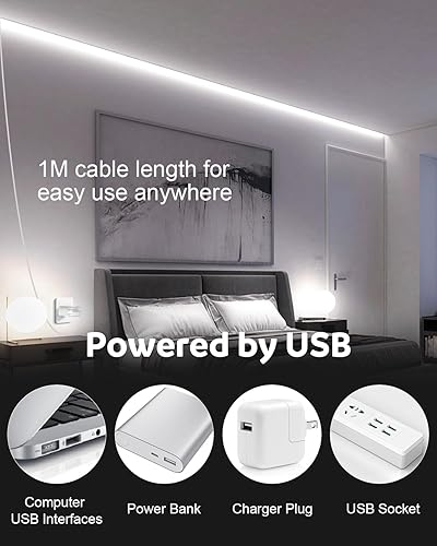 Miniatura 2 de Aclorol Tira de luz LED USB COB tira de luces LED 5 V luz blanca fría 6000 K 3.28 pies 320 luces LED flexibles para TV alimentadas por USB 1M para