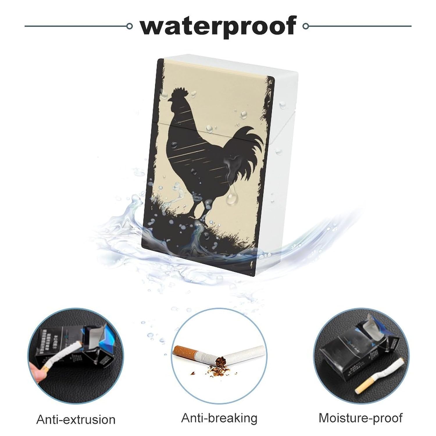 Farmhouse Chicken Cigarette Case for King Size Retro Holder Case with Exquisite Carved Patterns Box 20 Regular Size Cigarettes
