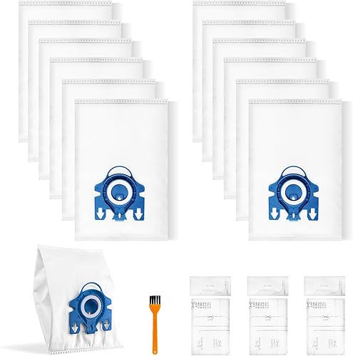 Paquete de 12 bolsas 3D GN para aspiradora Miele compatibles con C2, bolsas de polvo Airclean compatibles con Miele GN Vacuum Complete C2 C3 Classic