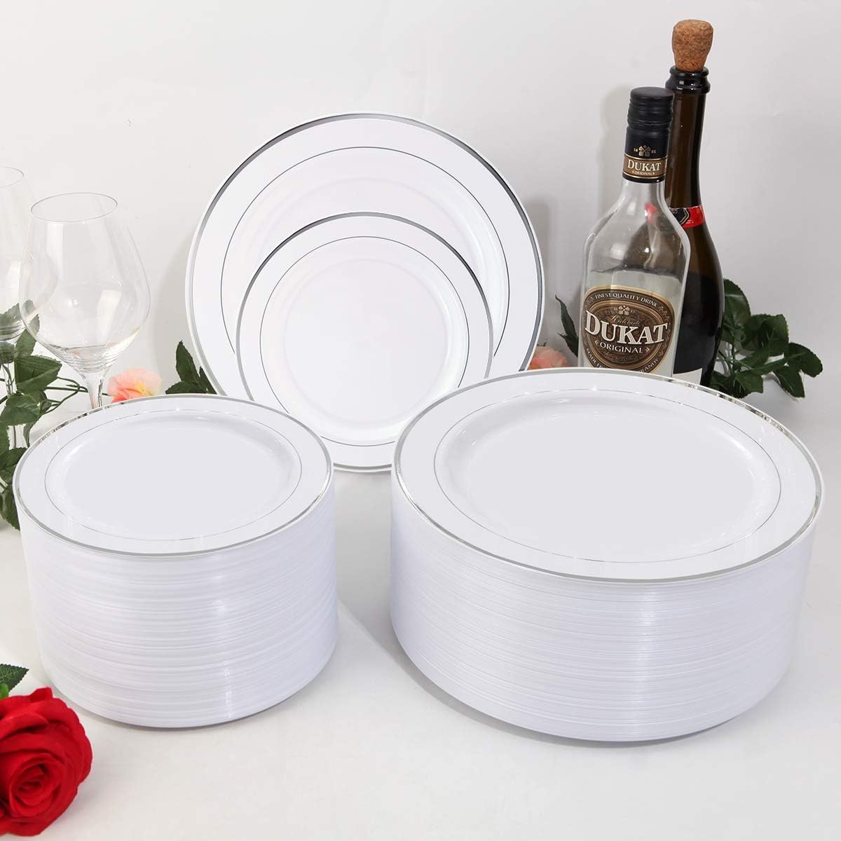 WELLIFE Silver Plastic Dinner Plates 72 Pieces, 10.25" Silver Disposable Plates, Premium Hard Plastic Lunch Plates, Ideal for Wedding and Party - Image 3