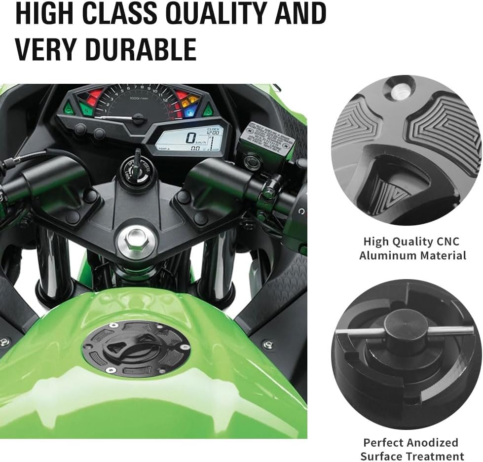 Three T Keyless Twist Off Gas Tank Cap Cover for Kawasaki Ninja 250R 2008-2012, Ninja 300 2013-2014, Red