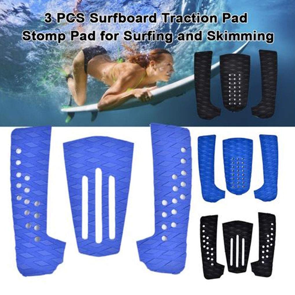 3 Set 3 Stück Surfboard Traktionspad Stomp Pad Surfbrett rutschfeste EVA Schwanzmatte Fußgriff Surfen Zubehör 3 Streifen schwarz 3 Linien