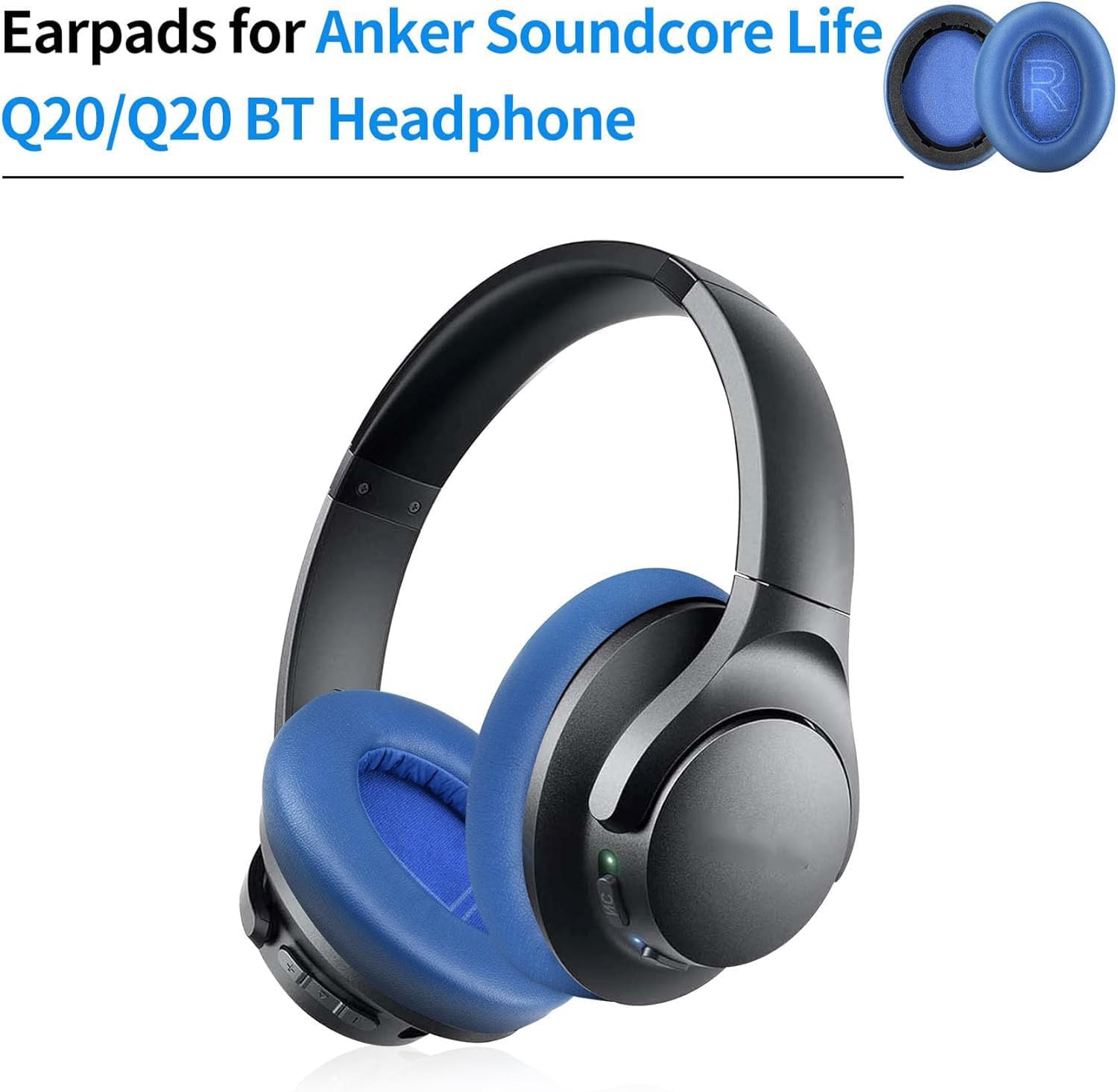 Earpads for Anker Life Q20 / Q20 BT Headphones Replacement Ear Pads Cushions Earmuffs (Blue)