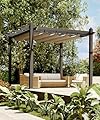 GarveeLife 10x10 Ft Aluminum Pergola, Outdoor Metal Pergola with Adjustable Canopy, Reinforced Frame Outdoor Shelter for Backyard, Lawn and Deck - Khaki