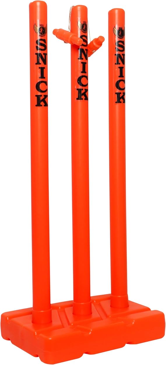 SNICK Premium Plastic Cricket Stumps Set - 3 Stumps and 2 Bails with Base - 32 Inch Full Size