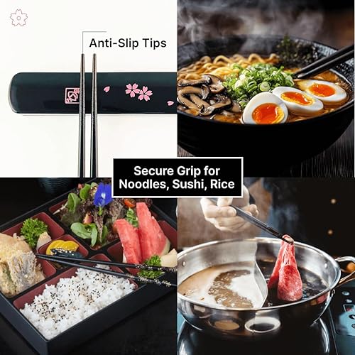 Vista 25 de Palillos japoneses con funda de viaje plástica JapanBargain, Yuzen rojo , Negro & rojo