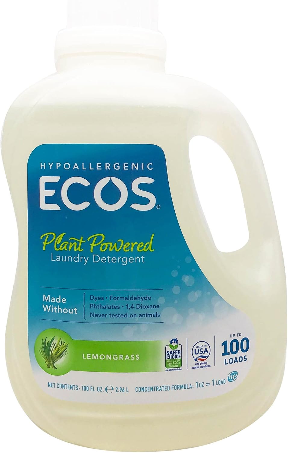ECOS® Hypoallergenic Laundry Detergent, Lemongrass, 100 loads, 100oz Bottle by Earth Friendly Products