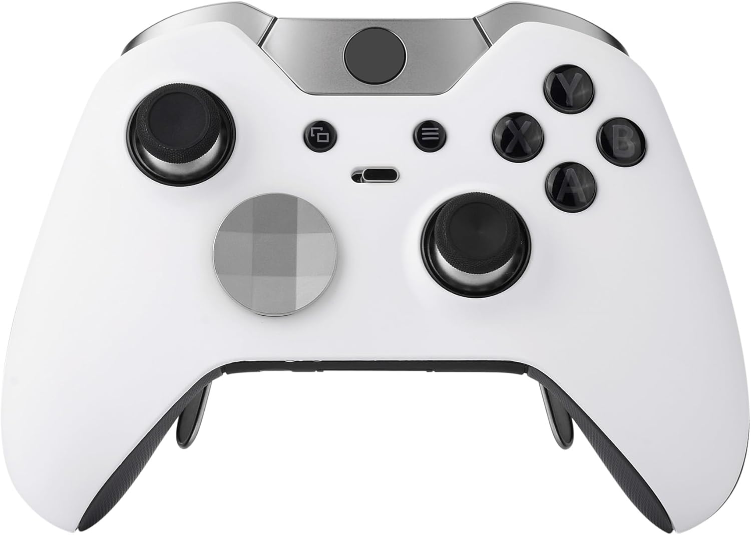 eXtremeRate White Replacement Faceplate Front Housing Shell with Thumbstick Accent Rings for Xbox One Elite Remote Controller Model 1698 - Controller NOT Included