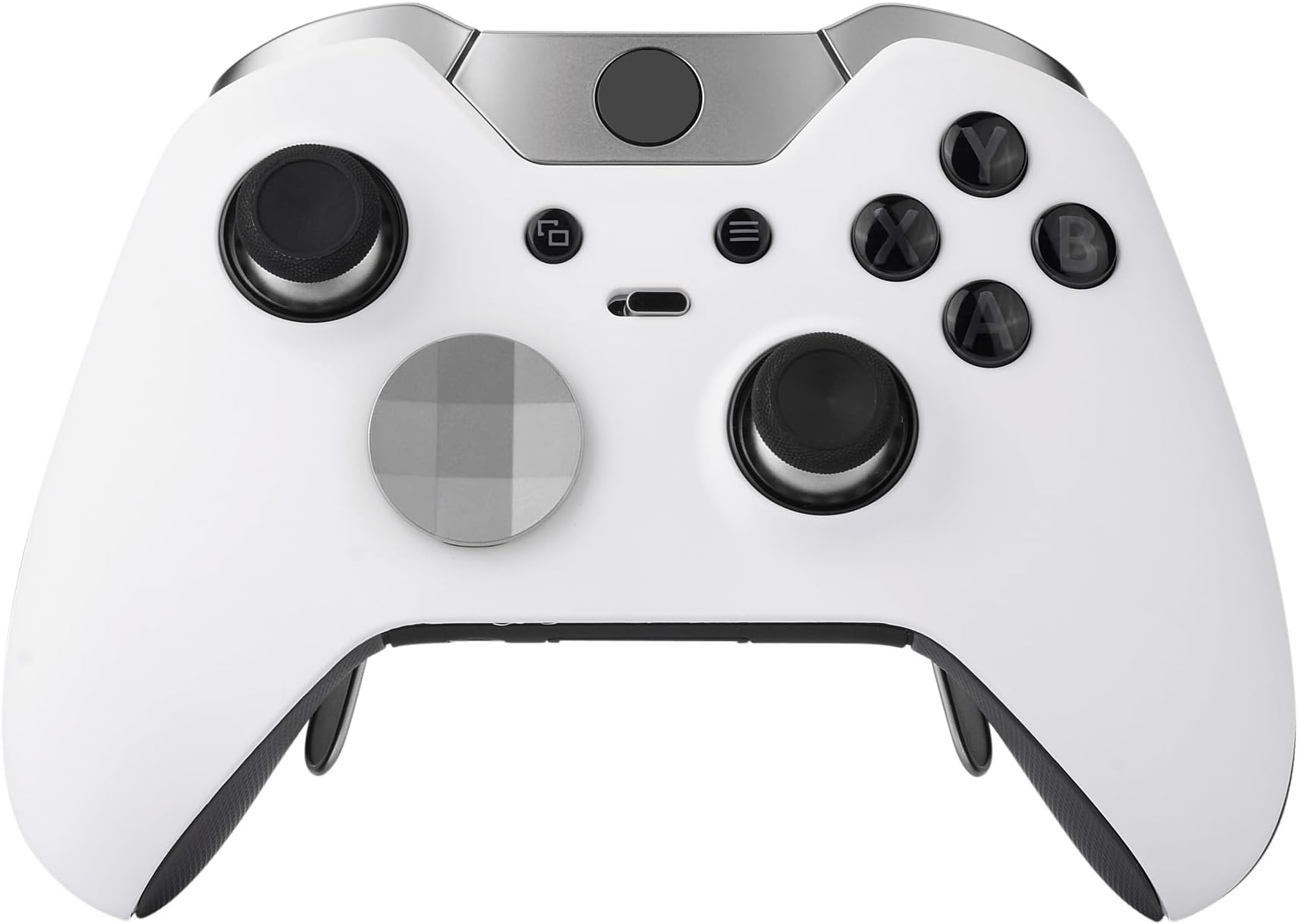 eXtremeRate White Replacement Faceplate Front Housing Shell with Thumbstick Accent Rings for Xbox One Elite Remote Controller Model 1698 - Controller NOT Included