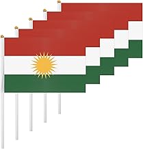 ASUNO 20 Pack Kurdistan Flags HandHeld Small Banners 5 × 8 Inch Mini Kurdish Stick Flag Polyester for Party Decorations World Cup International Festival Events Indoor and Outdoor