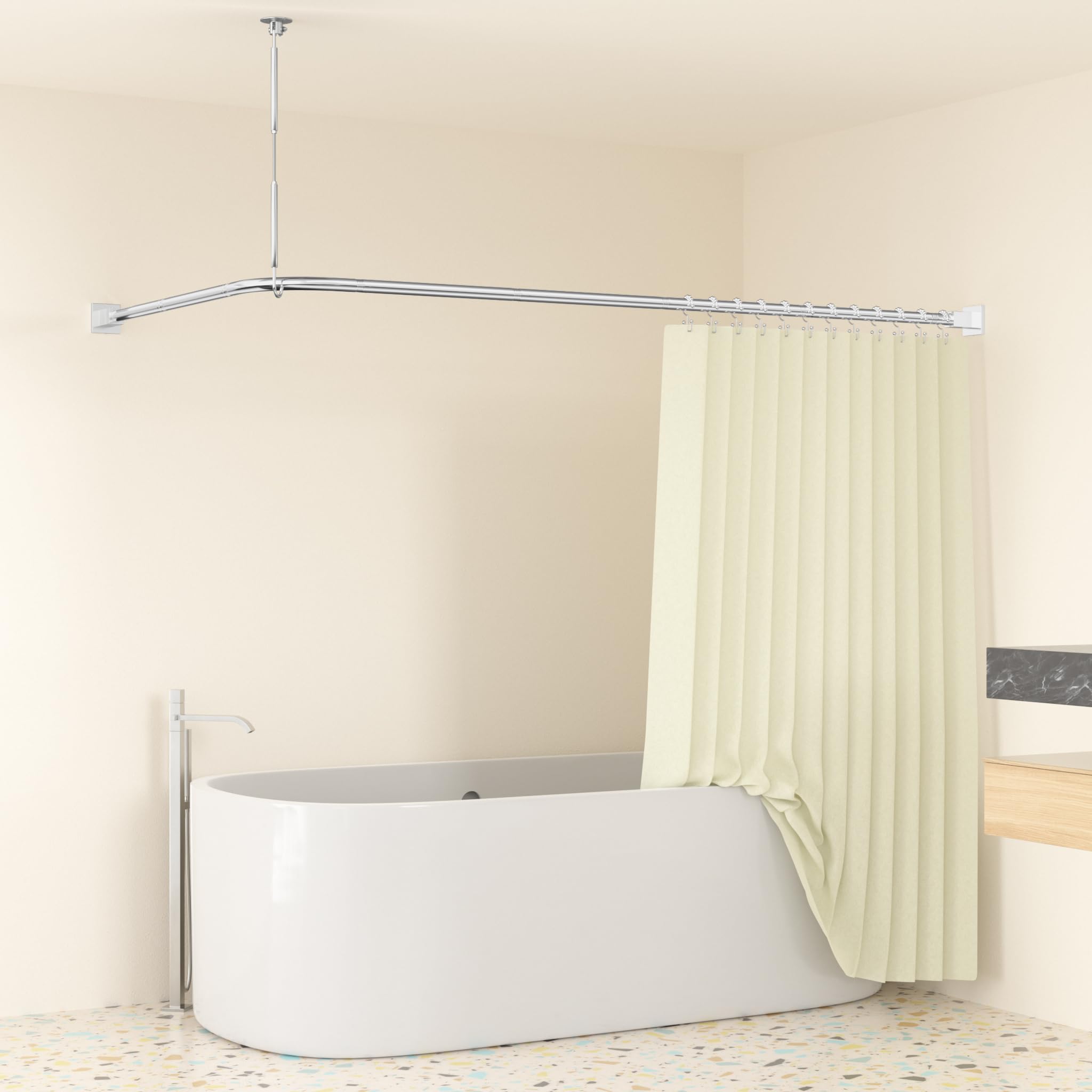 Asta per tenda da doccia a forma di L, senza foratura, staffa angolare 85 x 175 cm, asta doccia per tenda da doccia, guida per vasca da bagno, 304 in acciaio inox, con 12 anelli