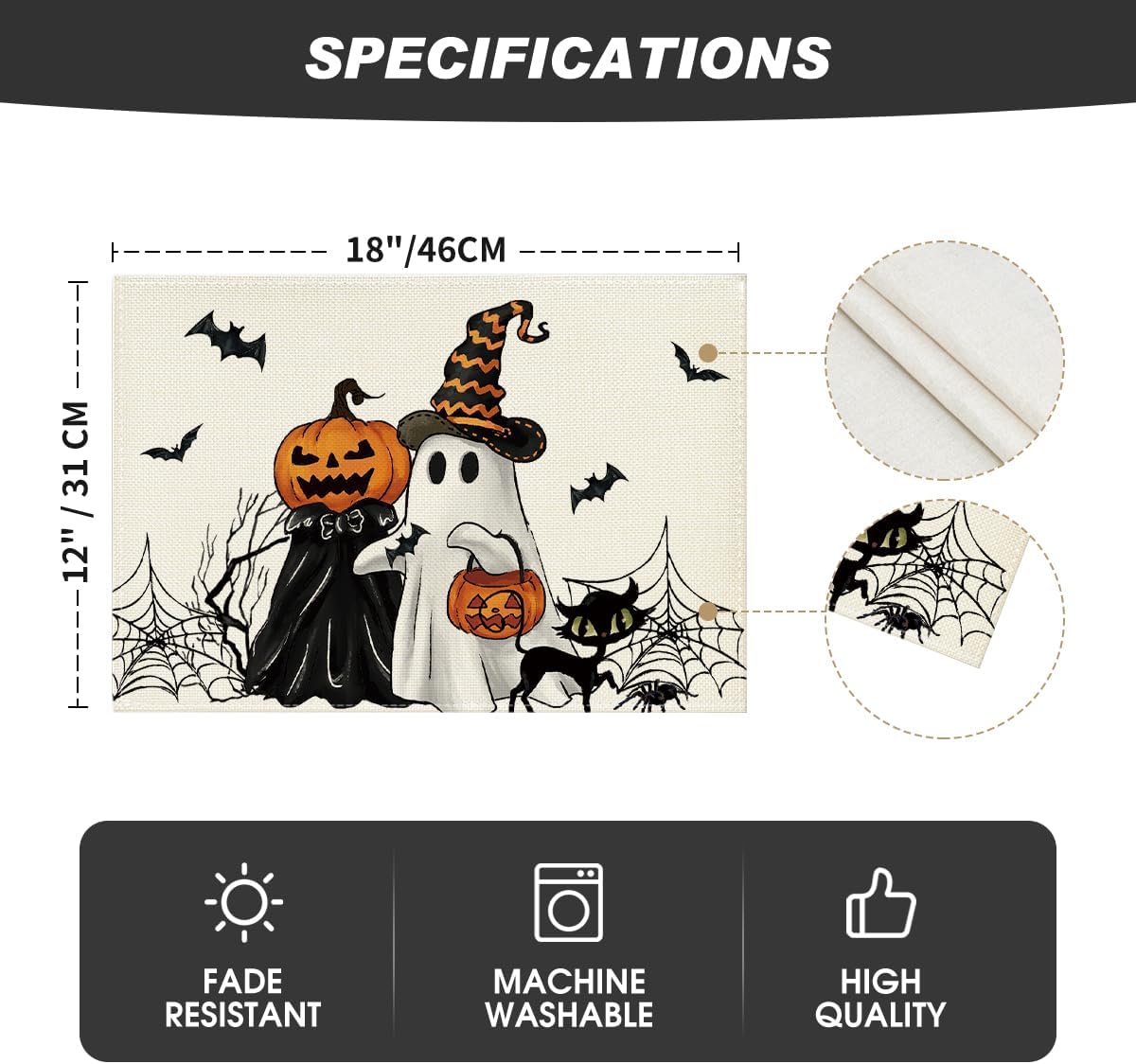Artoid Mode Ghost Spider Web Halloween Placemats Set of 4-12 x 18 Inch
