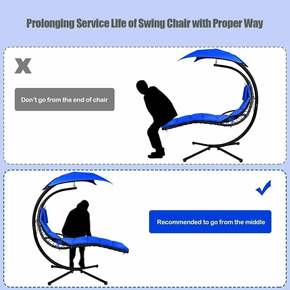 Hanging Chaise Lounger Chair Arc Stand Porch Swing Hammock Chair Canopy - Navy!