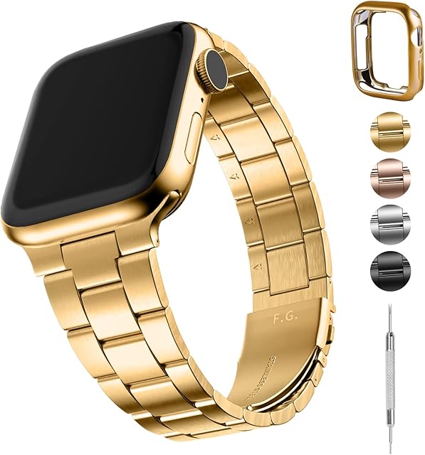 Fullmosa Gold Apple Watch Straps 38mm 40mm 41mm Metal iWatch Straps Stainless Steel Replacement Bands and Case Tools Free for Apple Watch Series 8/7/6/SE/SE2/5/4/3