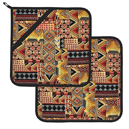 African Textile Patchwork Printed Kitchen Pot Holder Heat Mats 2-Piece Set 8Ã—8 Inch, Non-Slip Handle, Oven Heat Mats For Cooking, Baking Tripod #TOP1