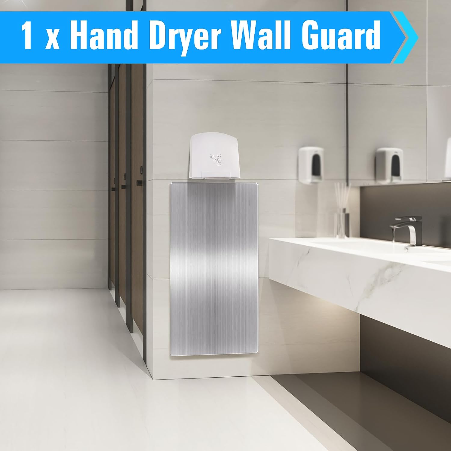 32 x 16 Inch Stainless Steel Hand Dryer Wall Splash Guard Metal Wall Panels Backsplash Protector with Ultra Strength Adhesive for Bathroom, Kitchen, Restroom