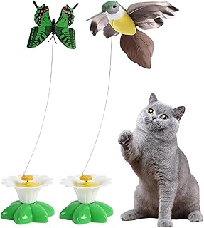 Bird Toy for Pet Cats, Funny Rotating Electric Flying Bird Interactive Toy with A Fastening Tape,Simulation Bird Interactive Toy for Cats Kitten Play Chase (Bird&Butterfly)