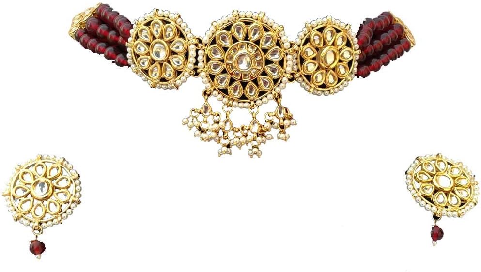 Retailbees Meena Kundan Indian Bridal Wedding Designer Gold Plated Pearls Necklace Jewelry Set