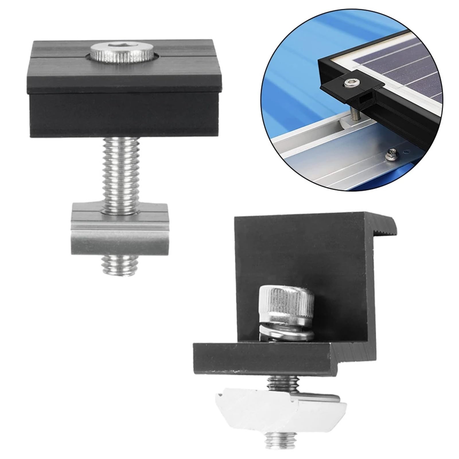 Staffe di montaggio per pannello solare, 10 pezzi, staffa di fissaggio per pannello solare, morsetto terminale PV, montaggio centrale, lega di alluminio AL6005-T5 Nim M8 x 25 viti (morsetto medio da