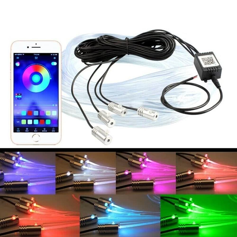 Samochodowe oświetlenie wnętrza dekoracja 12 V 2 W aplikacja sterowanie muzyką RGB samochód ciężarówka otoczenia lampa LED światłowodowe źródło światła zestaw (zestaw 1 do 4 głowic)
